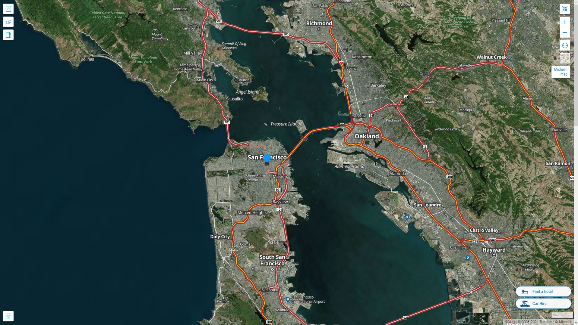 San Francisco California Highway and Road Map with Satellite View